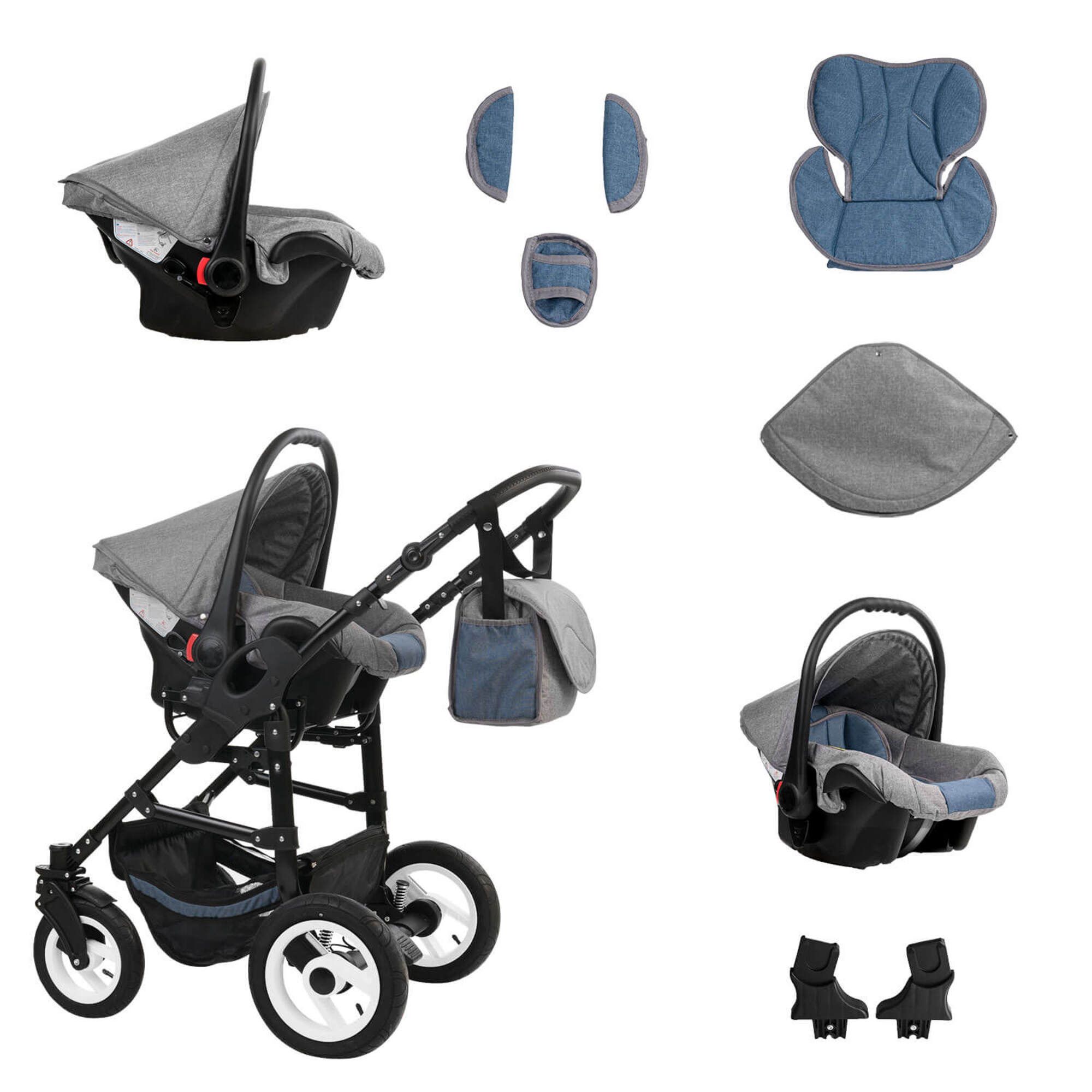Bebebi Florenz 3 in 1 Kinderwagen Set Luftreifen, Da Vinci Blue Black