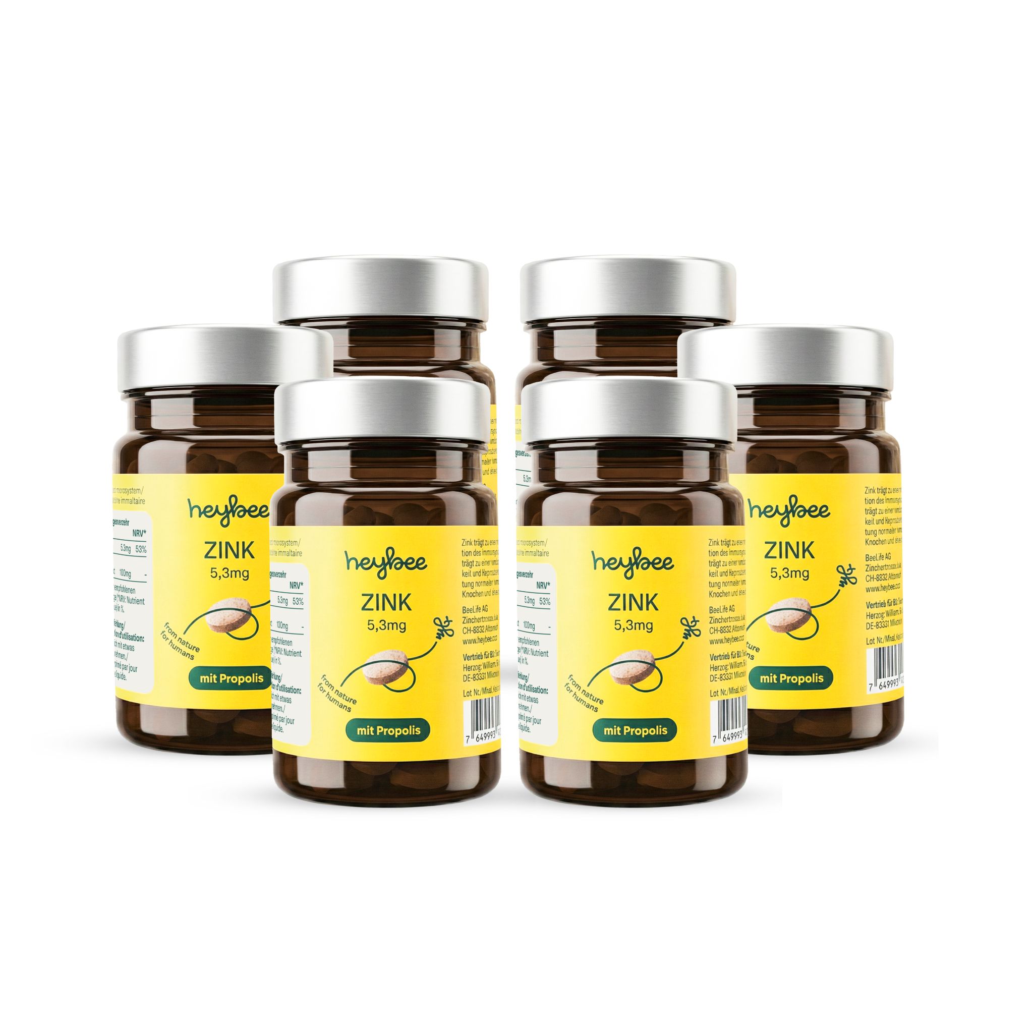 heybee Zink 5.3mg + Propolis - 6er Packung 6x100 St Halstabletten