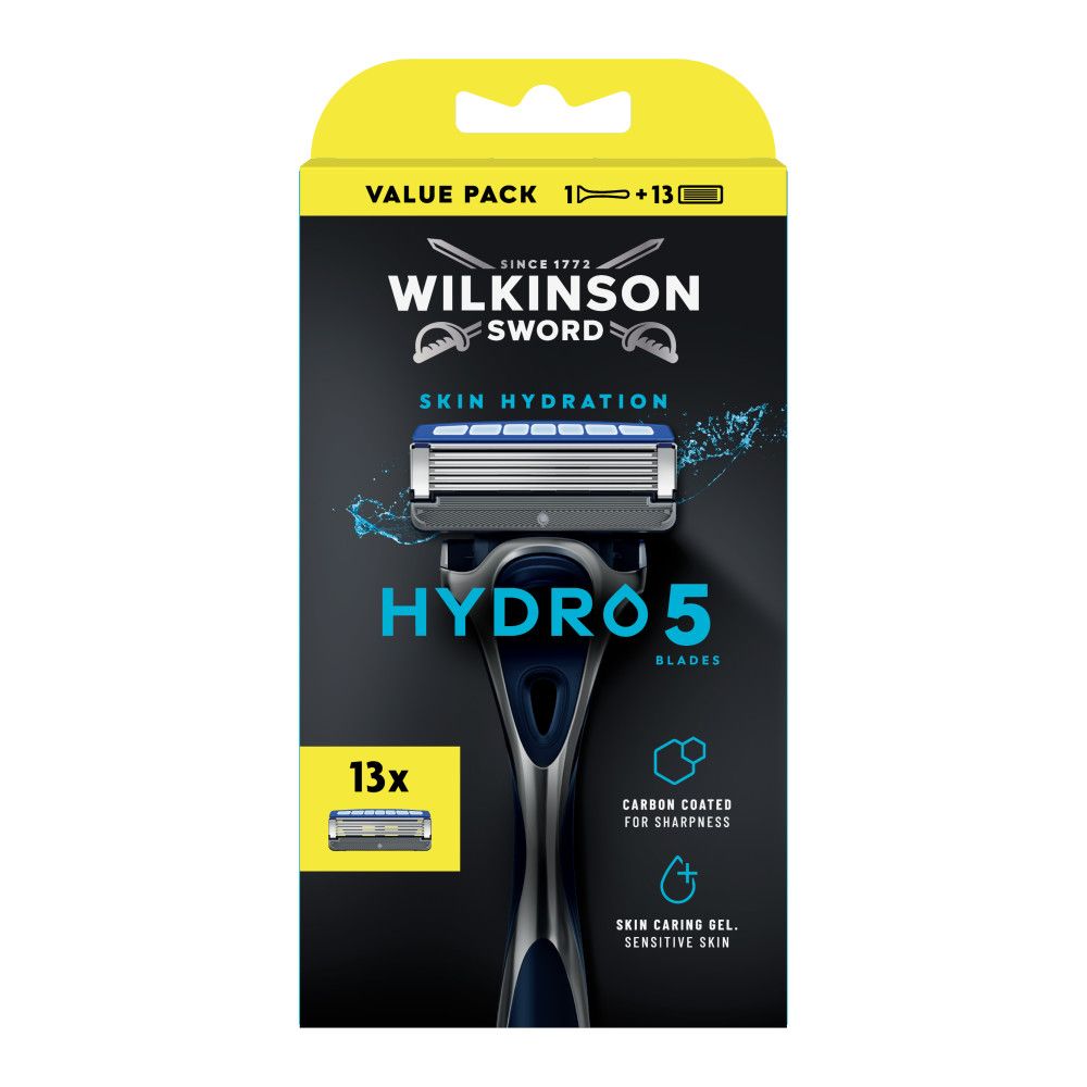 Rückseite der Verpackung für Wilkinson Sword Hydro 5 Rasierer.