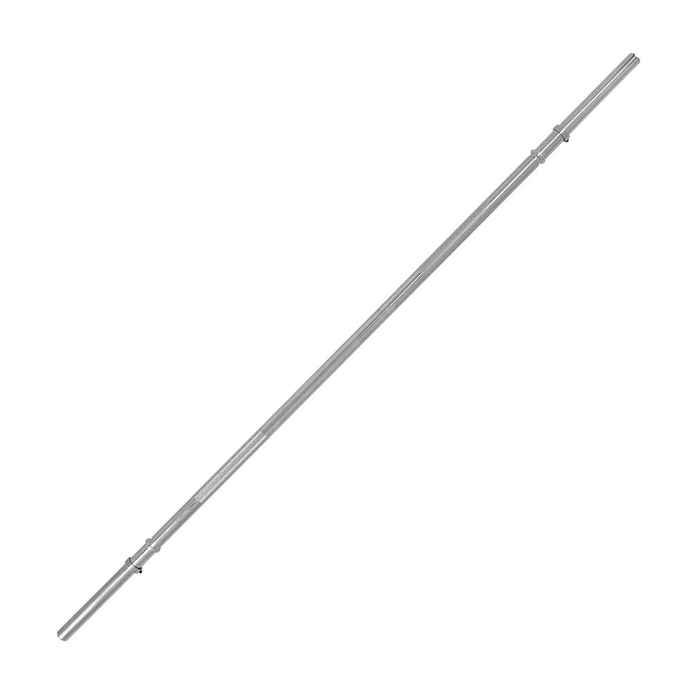 Silberne Langhantelstange mit Inbusverschlüssen, 180 cm lang, aus Metall.