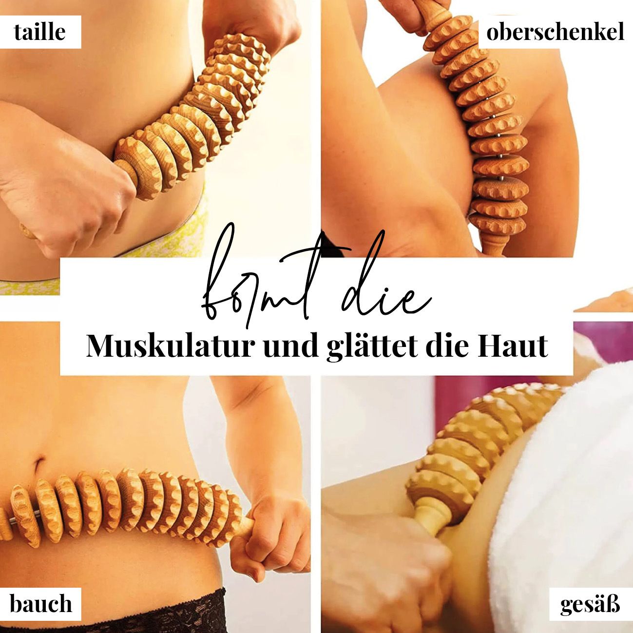 tuuli Anti Cellulite Roller mit Griff Massagegerät aus Holz Massageroller für Maderotherapie