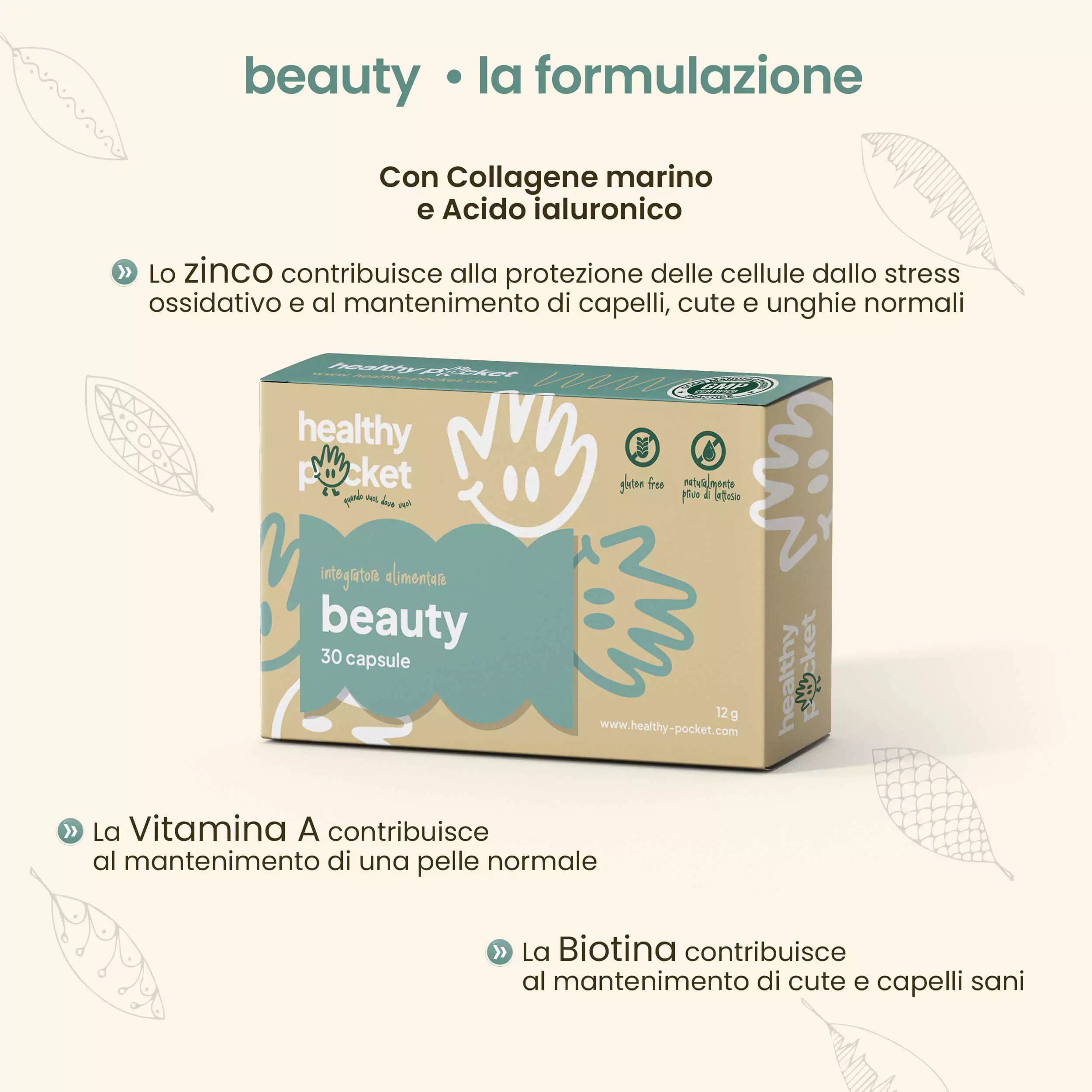 Beauty-Kapsel-Verpackung mit Kollagen und Hyaluronsäure für Haut, Haare, Nägel.