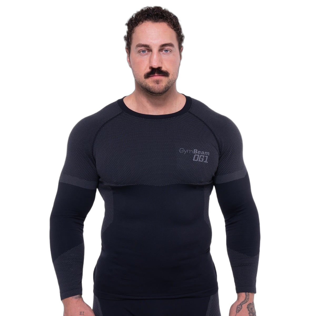 GymBeam OG1 Seamless Long Sleeve Herren Slim-Fit-T-Shirt Black/Grey 1 St