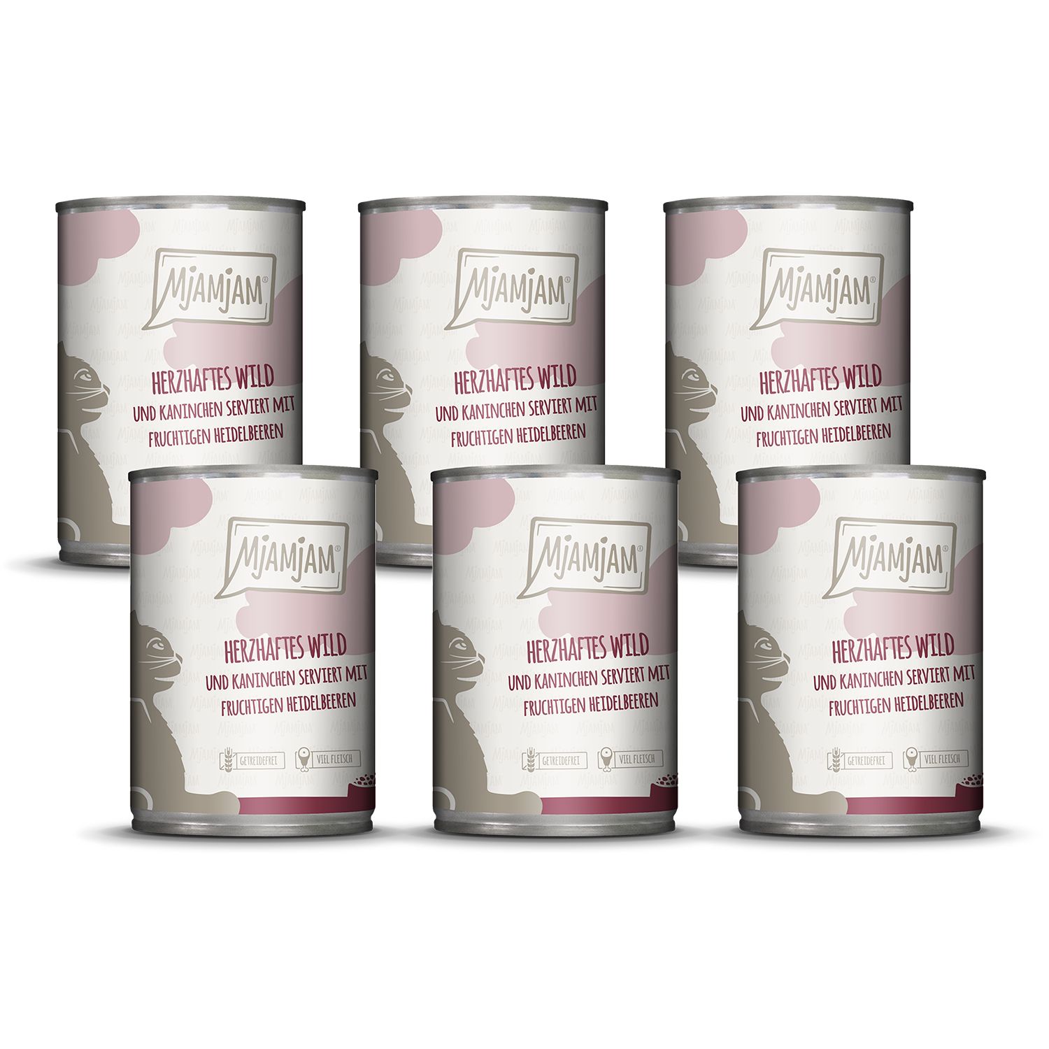 MjAMjAM - herzhaftes Wild & Kaninchen an fruchtigen Heidelbeeren 6x400 g Futter
