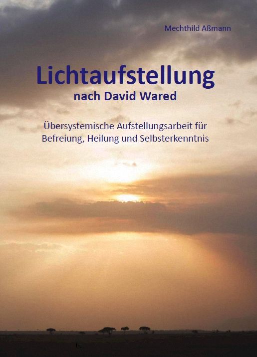 Buchcover mit Titel "Lichtaufstellung" und Untertitel. Autor: Mechthild Aßmann. Hintergrund: Sonnenuntergang über afrikanischer Savanne.