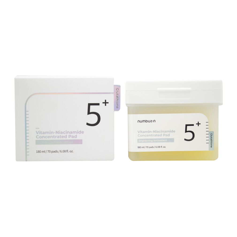 Numbuzin No.5 Vitamin-Niacinamide Concentrated Pad Behälter und Verpackung.