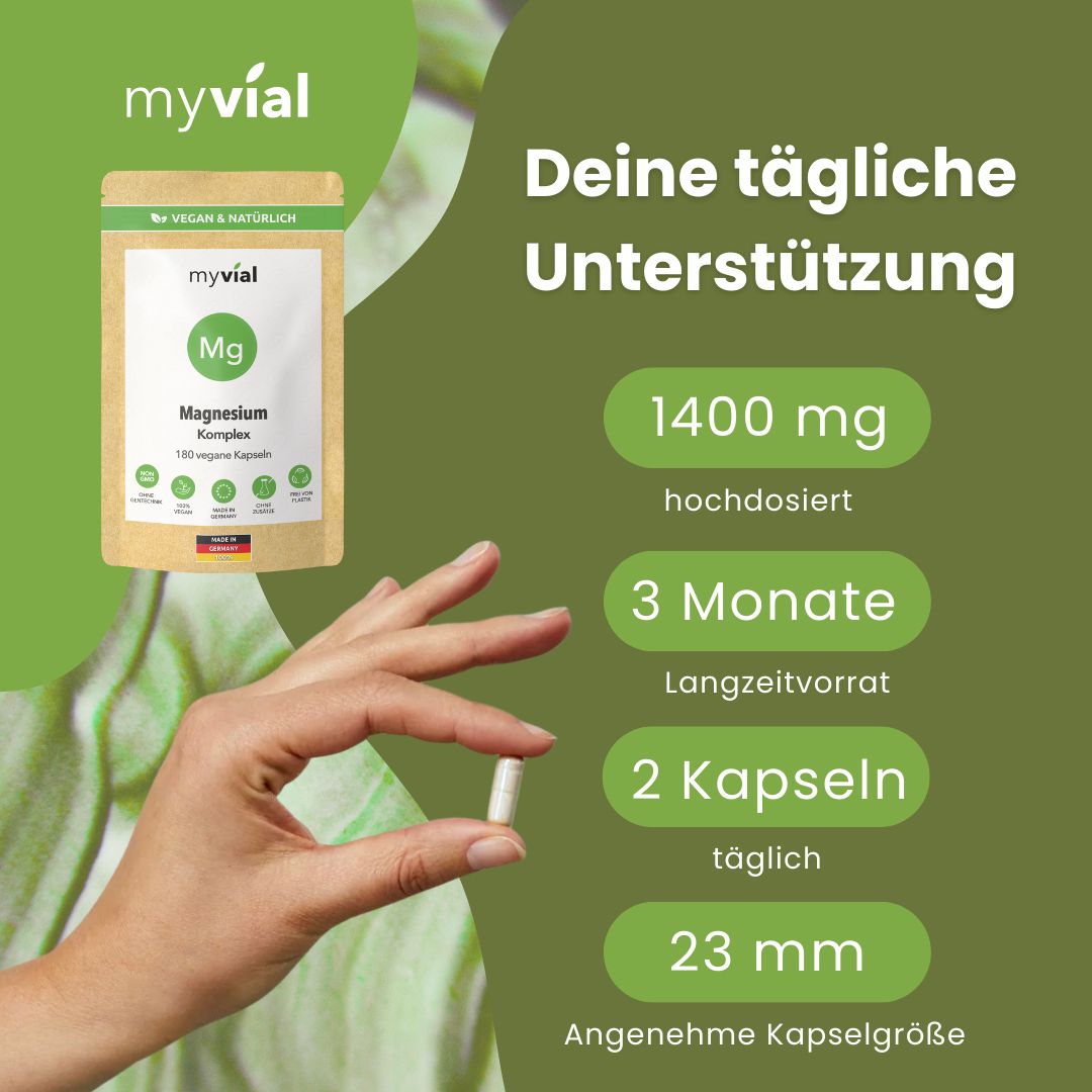 myvial® 5-Fach Magnesium Komplex Kapseln - Dicitrat, Bisglycinat, Malat, Threonat & Taurinat