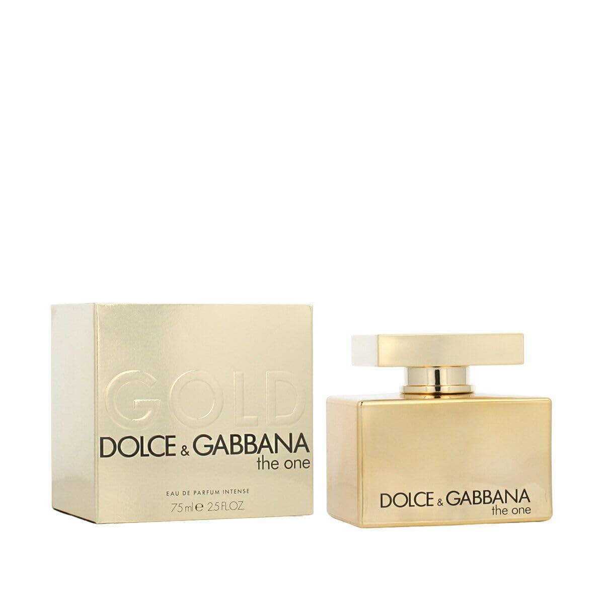 Goldfarbener Flakon und Schachtel. Aufschrift: Dolce & Gabbana The One Gold. Eau de Parfum Intense.