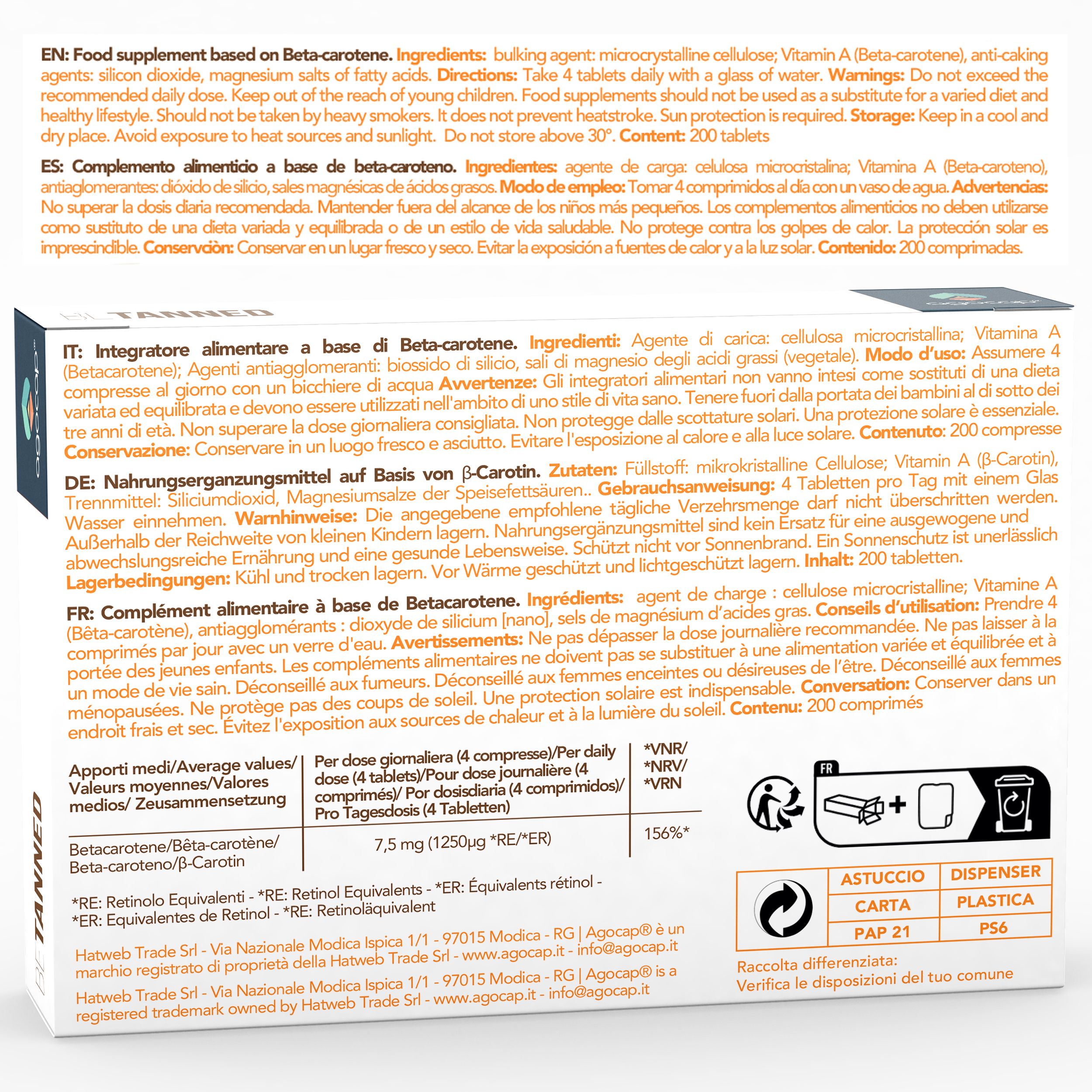Rückseite der Produktverpackung mit Inhaltsstoffen und Anwendungshinweisen in verschiedenen Sprachen.