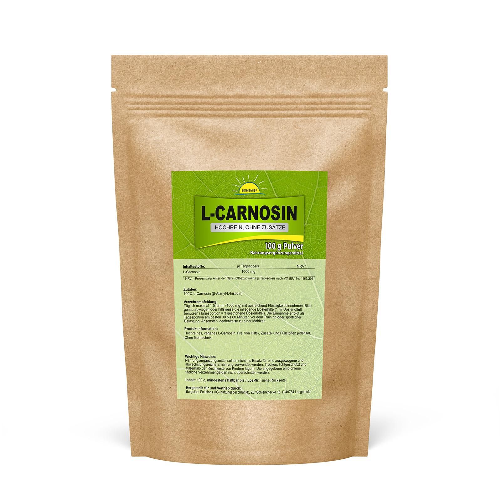 Bonemis® L-Carnosin, hochrein, vegan, ohne Zusätze, Pulver im Beutel 0,1 kg