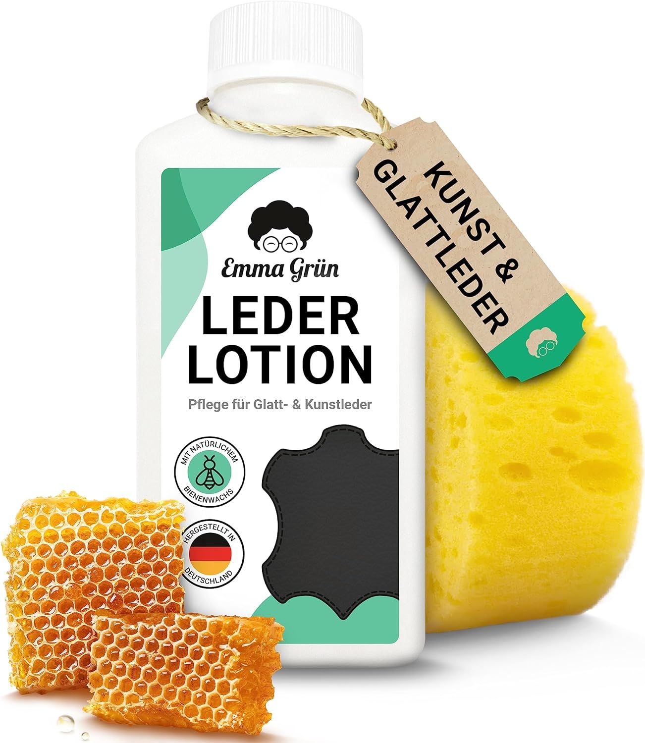 Emma Grün® Lederpflege Lotion mit Bienenwachs inkl. wiederverwendbarem Schwamm