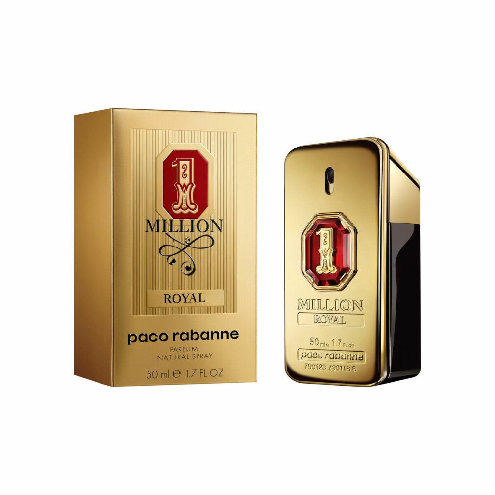 Goldene Flasche und Verpackung. Aufschrift: 1 Million Royal, Paco Rabanne, 50 ml.