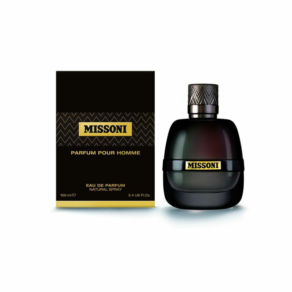 Missoni Parfum Pour Homme Eau de Parfum Flakon mit schwarzer Verpackung.