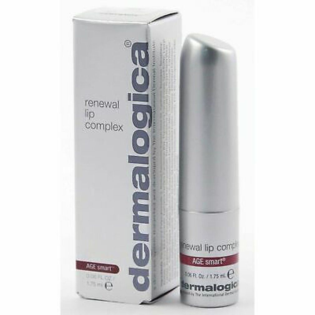 Lippenbalsam und Verpackung. Verpackung: weiß, Aufschrift Dermalogica, renewal lip complex, AGE smart.