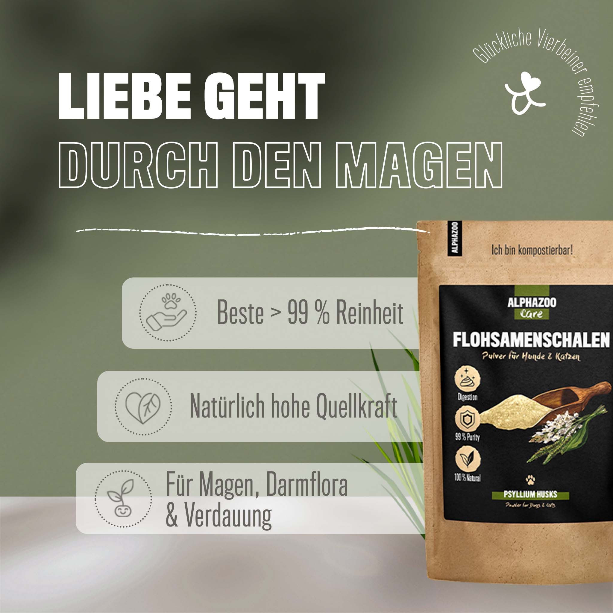 Alphazoo Flohsamenschalen gemahlen für Hunde und Katzen 500 g Pulver