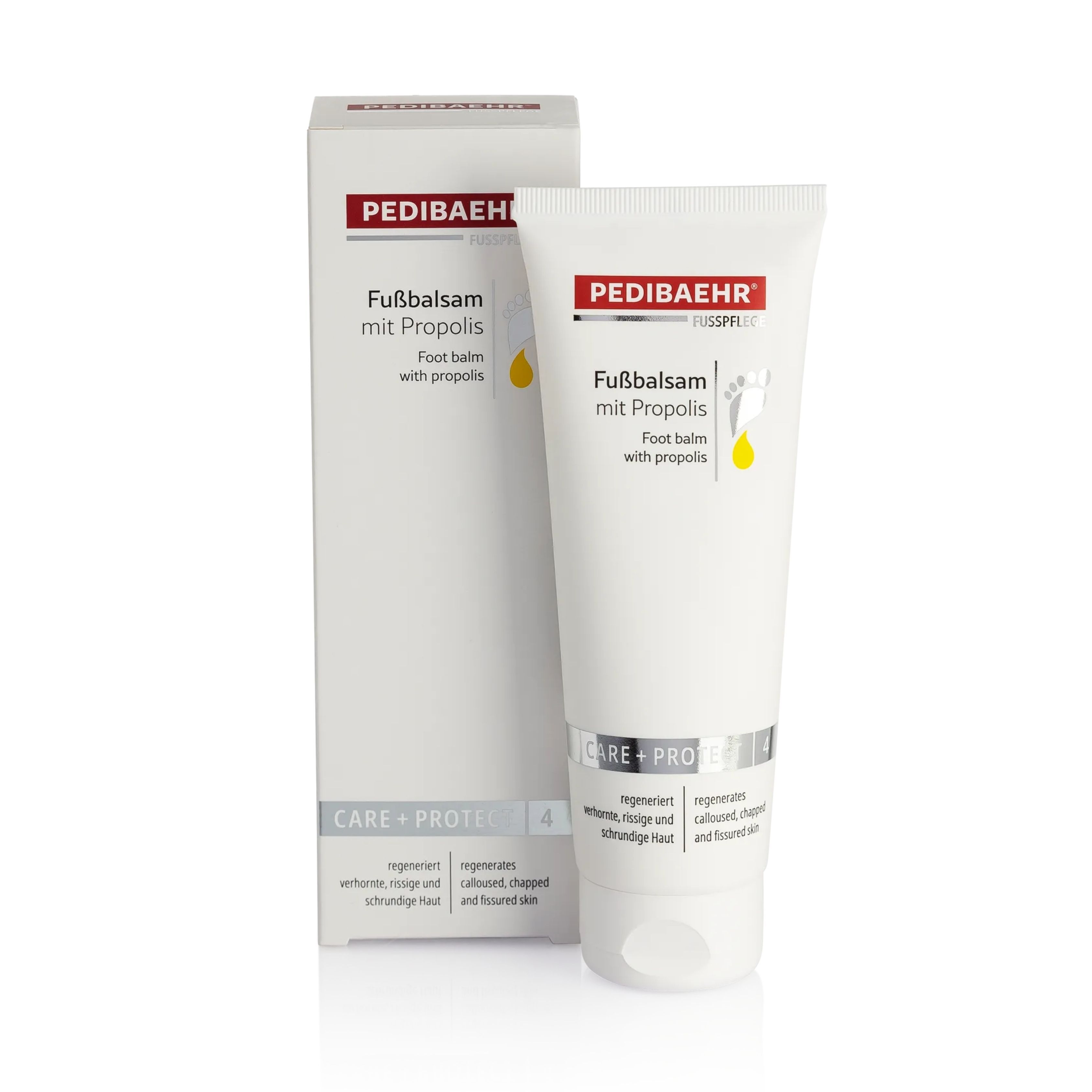 Pedibaehr Fußbalsam mit Propolis Tube und Faltschachtel.
