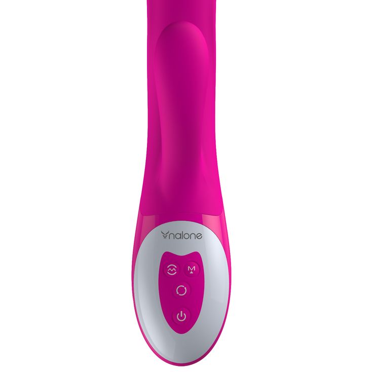 Pinkfarbener Vibrator mit Bedienfeld. Marke: Vnalone. Weißes Bedienfeld mit drei Knöpfen.