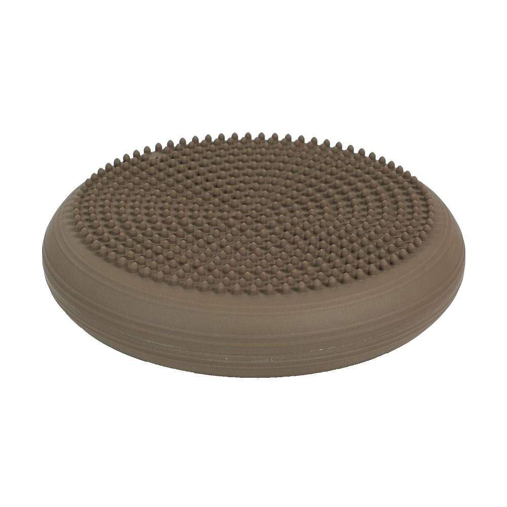 Rundes, braunes Kissen mit Noppen. Oberseite mit kleinen Erhebungen. Durchmesser ca. 33 cm.