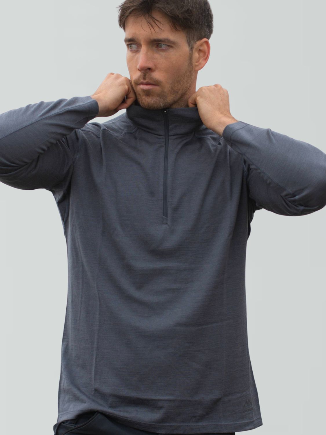 ALPENWERT Zip Longsleeve Herren 100% Merino Grau S