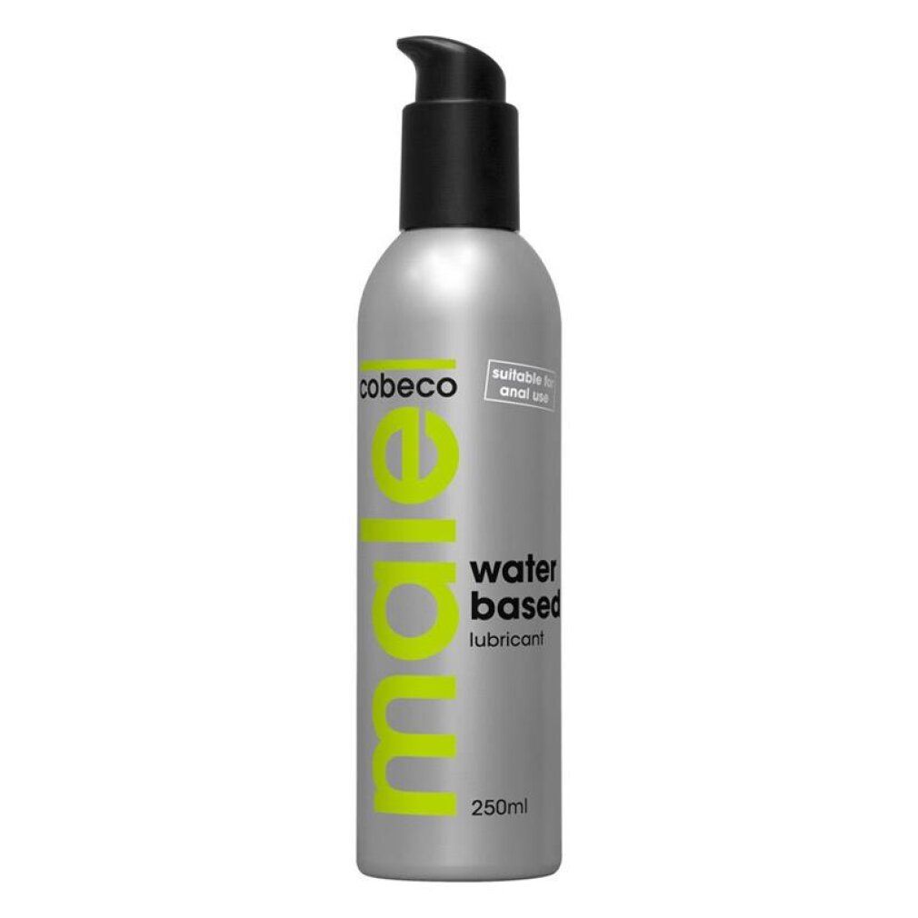 Silberne Flasche mit Pumpe, Cobeco Male Gleitmittel auf Wasserbasis, 250ml.