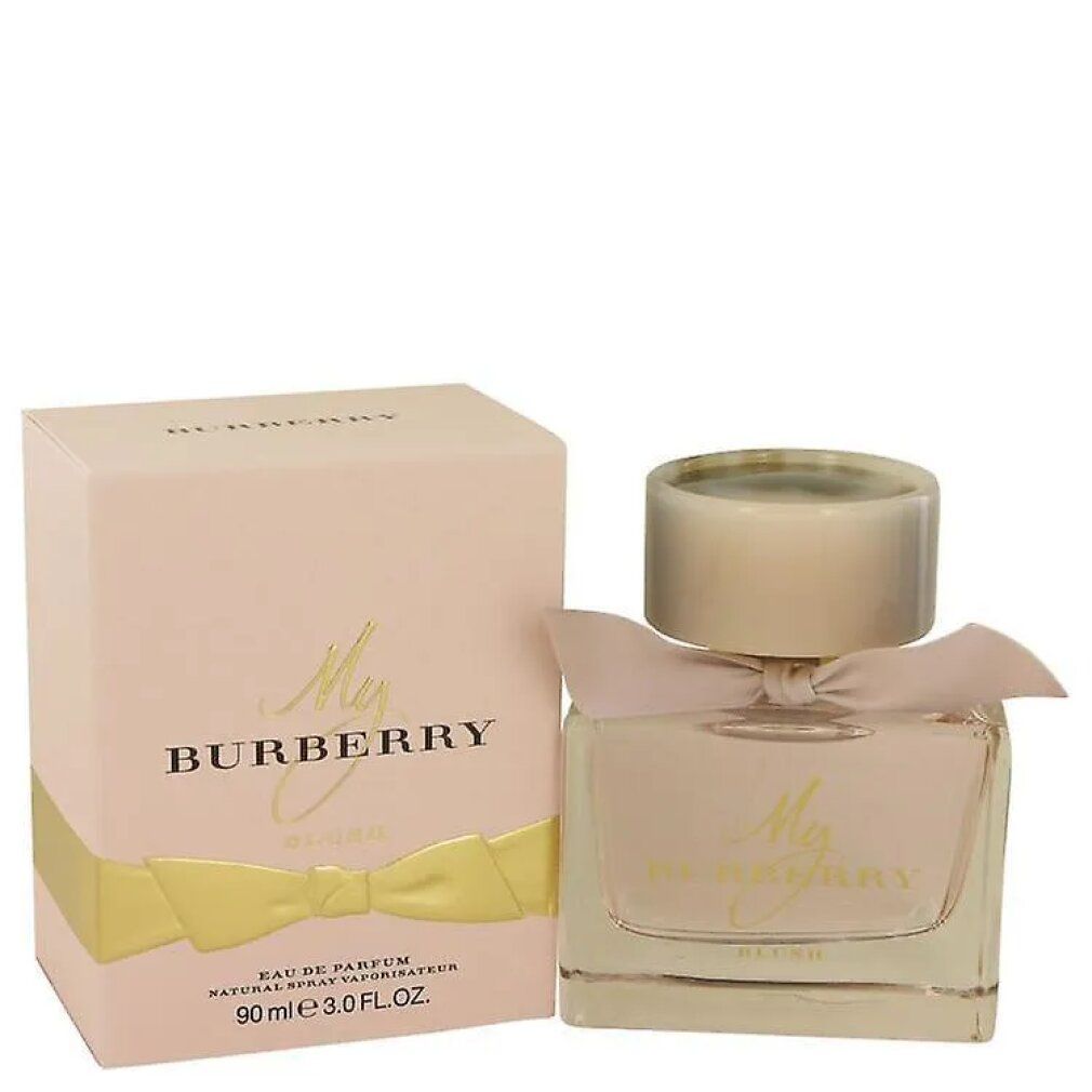 Glasflakon und rosa Schachtel. Aufschrift My Burberry Blush. Eau de Parfum, 90 ml.