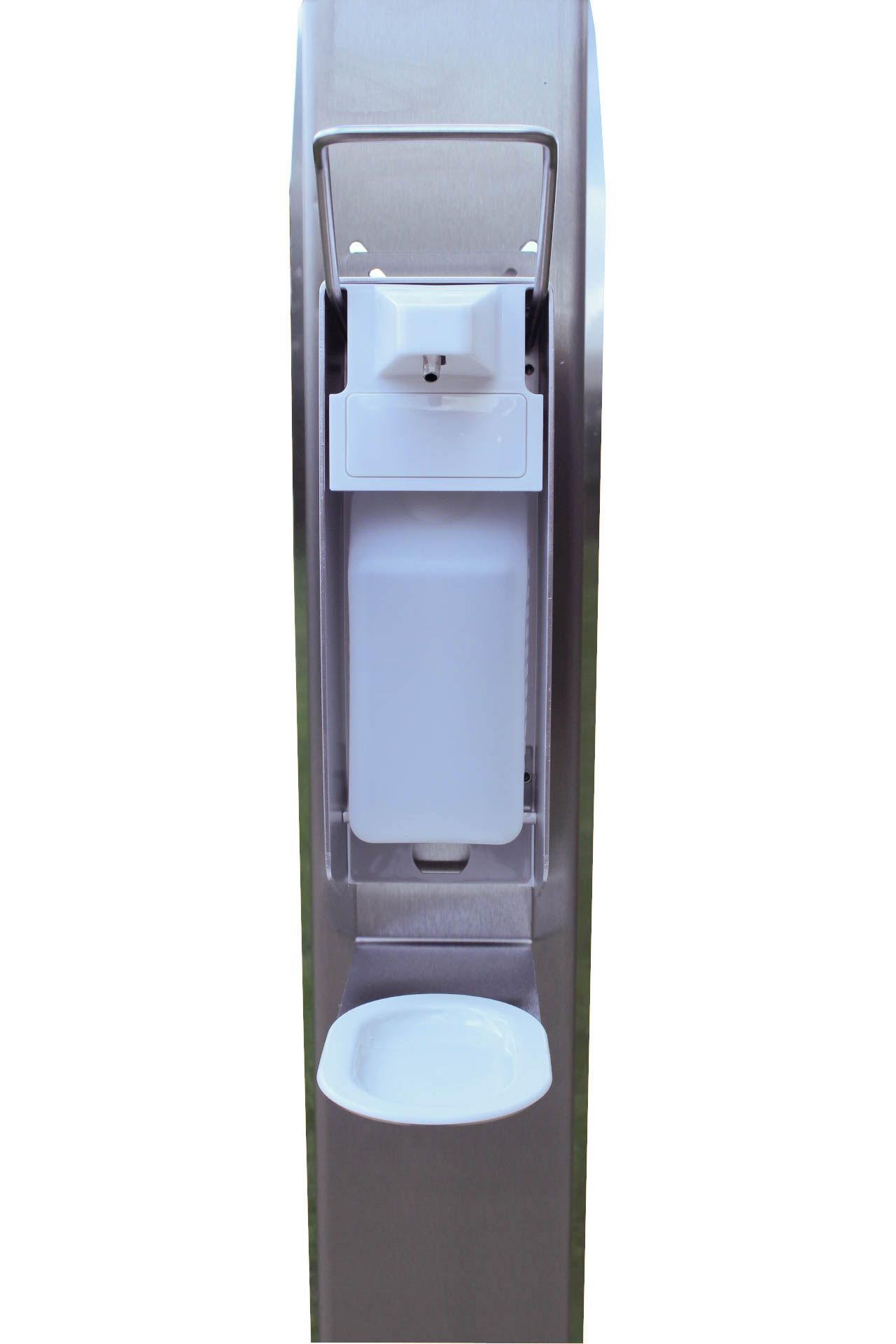 Medi-Inn Hygienetower Desinfektionssäule Edelstahl mit Desinfektionsspender und Tropfschale