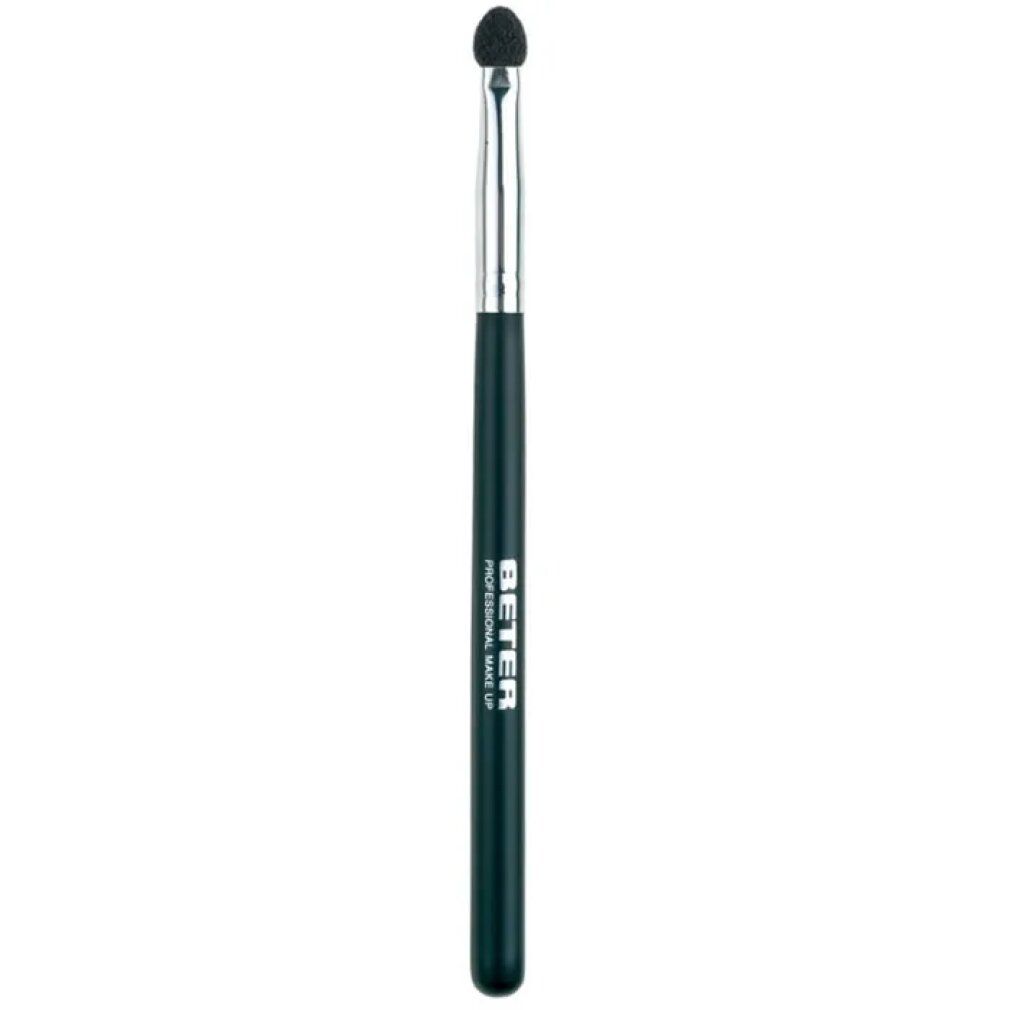 Beter Eye Shadow Applicator. Schwarzer Griff, silberne Metallhülse, schwarzer, ovaler Applikator. Text: BETER PROFESSIONAL MAKE UP.