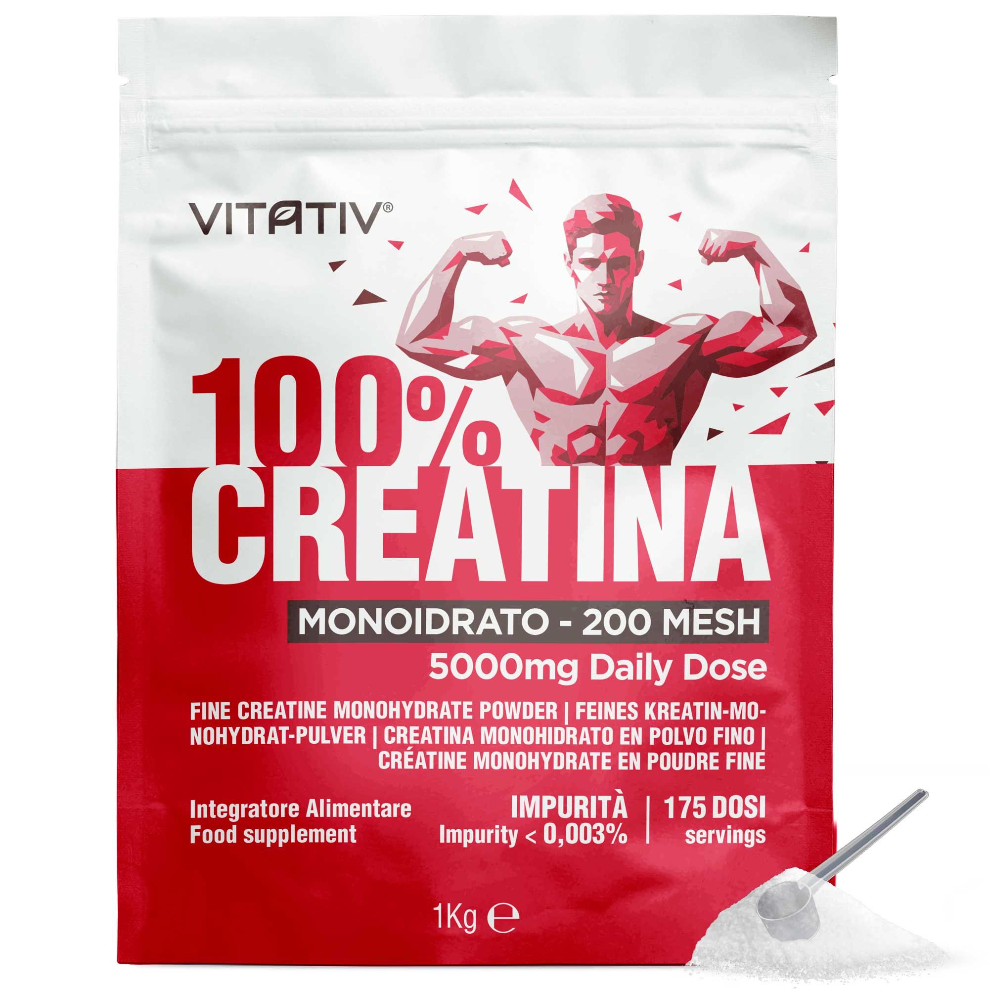VITATIV Creatina Monoidrato Premium Micronizzata 200 Mesh, Alta Purezza in Polvere, Gusto Neutro