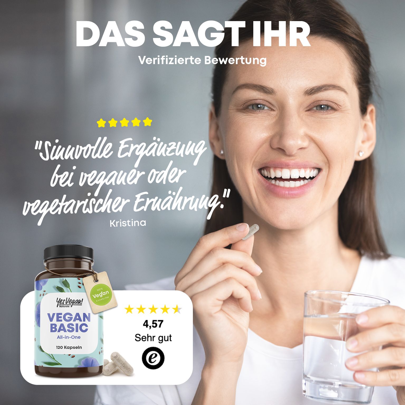 Yes Vegan® Vegan Basic - Vitamin B12 K2 D3 Eisen Zink Selen und Omega 3 - Kapseln
