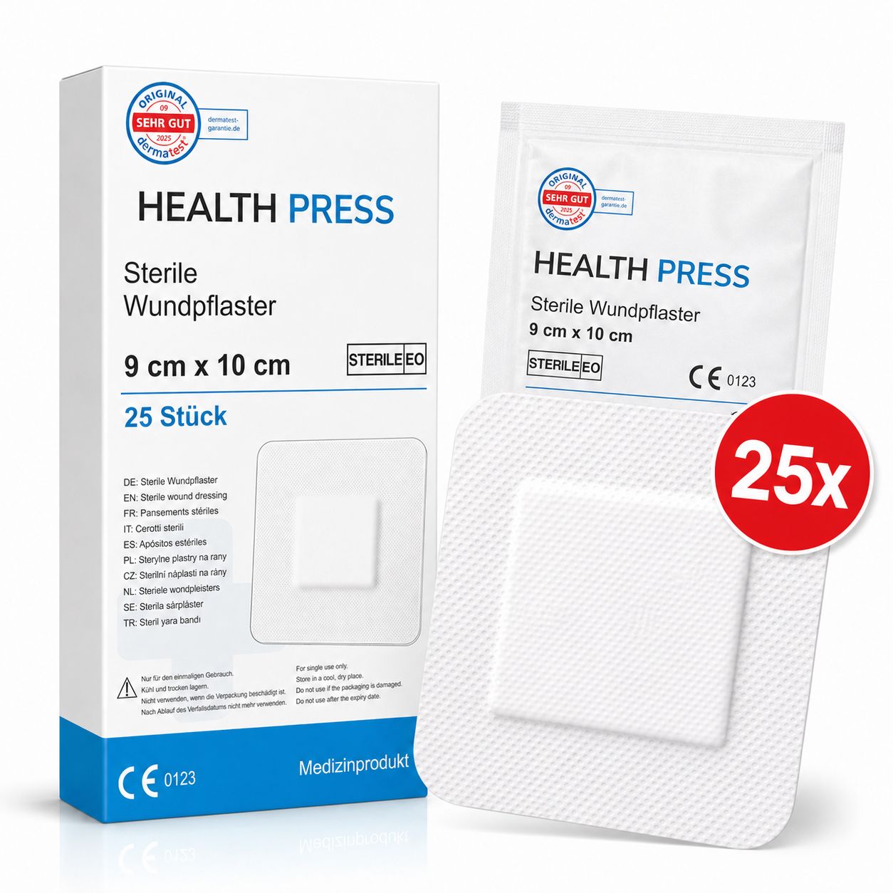 Health Press Wundpflaster steril – 9x10 cm großes Pflaster für Wunden 25 St