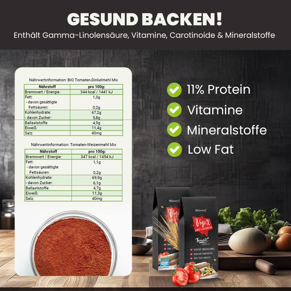 SANUUS® VegiX Bio Dinkelmehl 630 mit natürlichem Tomatenpulver