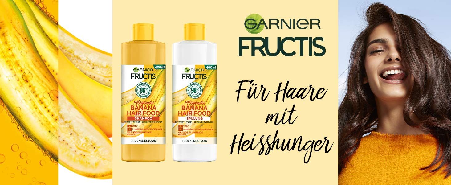 Garnier Shampoo, Pflegende Banana, vegane Formel, für trockenes Haar, Hair Food, Fructis