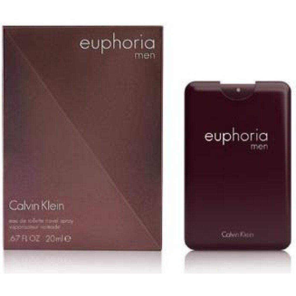 Braune Verpackung und Sprühflasche. Verpackung mit "euphoria men"-Schriftzug und "Calvin Klein"-Logo.