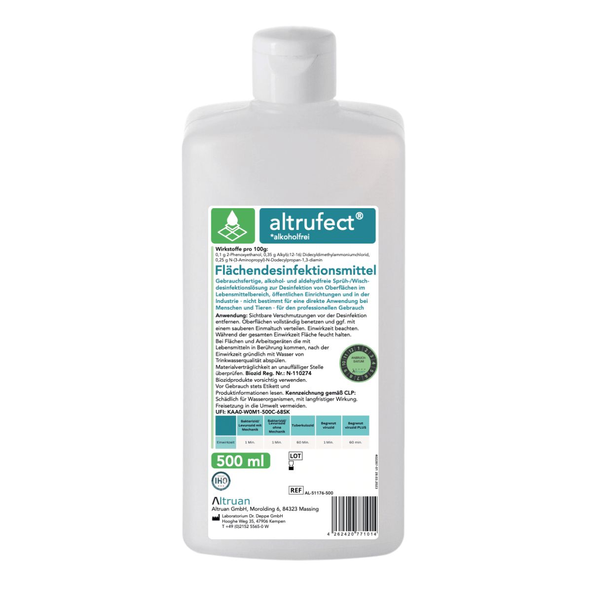 Altrufect® Flächendesinfektionsmittel, 500 ml Flasche.