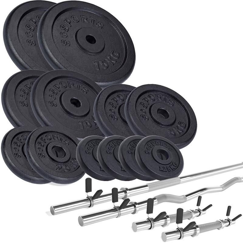 ScSPORTS® Kombi-Hantelset 55 kg Gusseisen 1 LH, 1 Curl, 2 KH ohne Gewinde