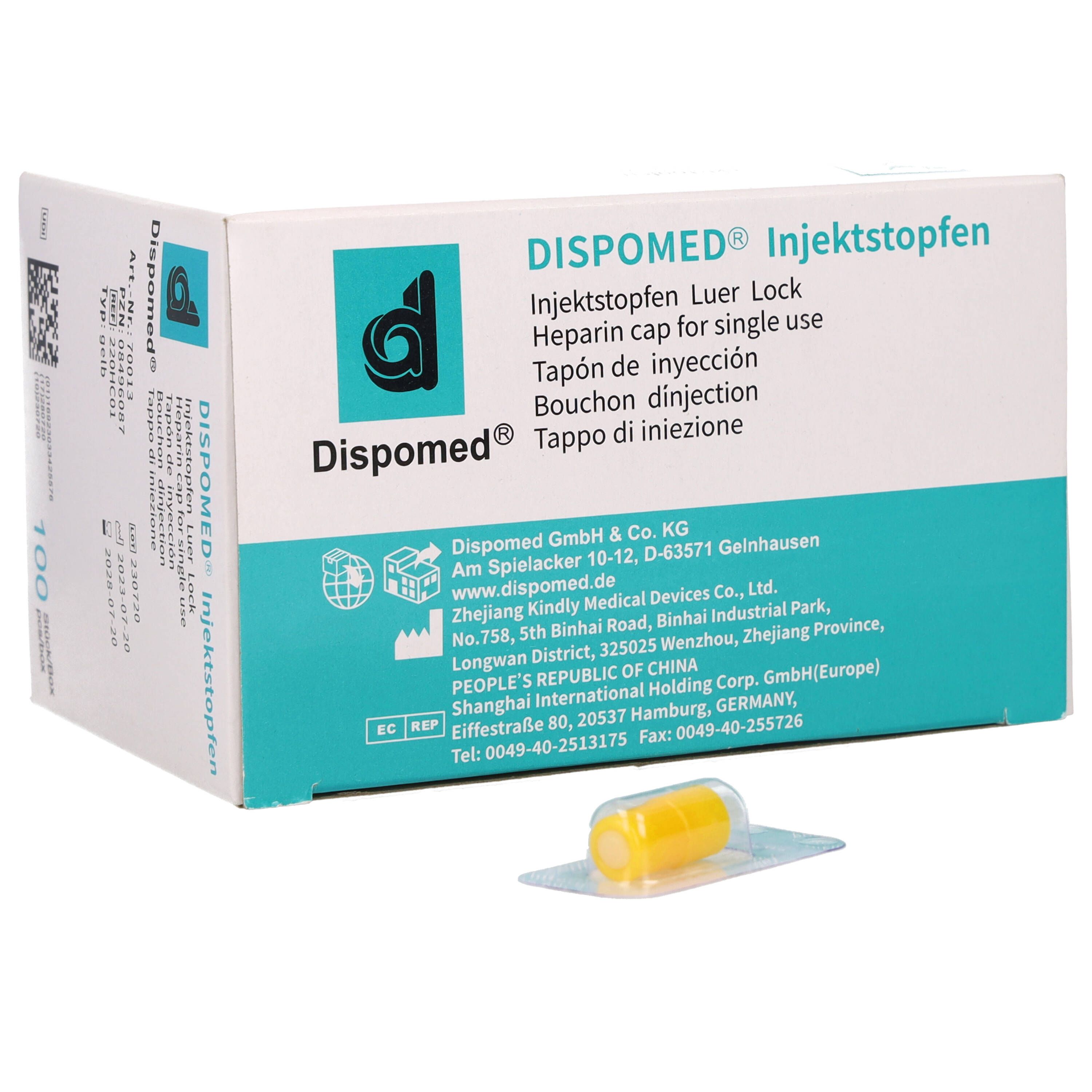 Dispomed Injektstopfen mit Zuspritzmöglichkeit gelb 100 St