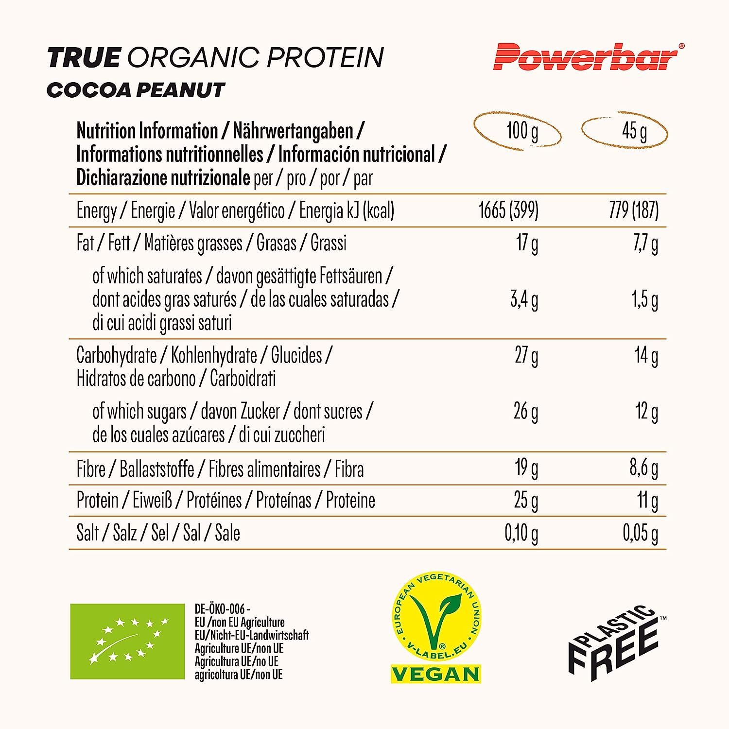 Powerbar True Organic Protein Bar Cocoa-Peanut - Pflanzlicher Proteinriegel + Bio