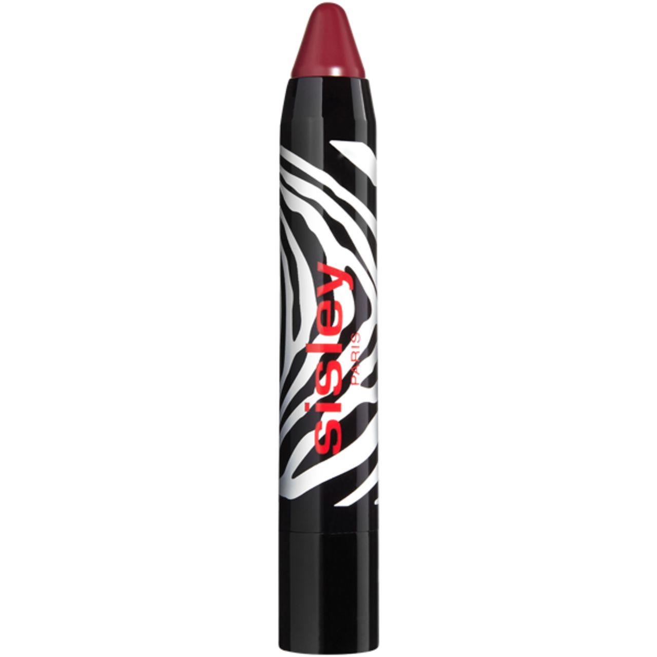 Lippenstiftstift mit Zebra-Muster und roter Spitze. Aufschrift "Sisley Paris" in Rot.