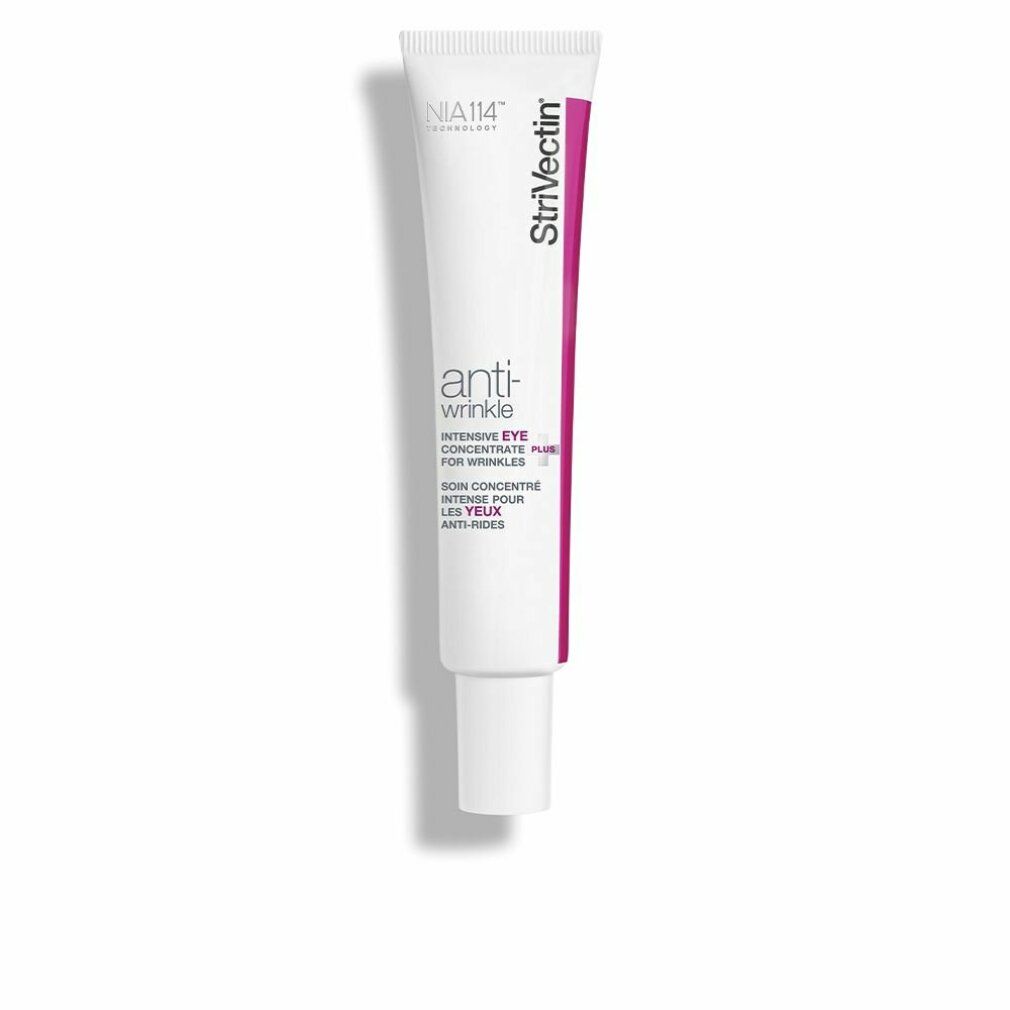 Weiße Tube mit pinkfarbenem Streifen. Text: Strivectin, anti-wrinkle, Intensive Eye Concentrate for Wrinkles. Produkt für Augen.
