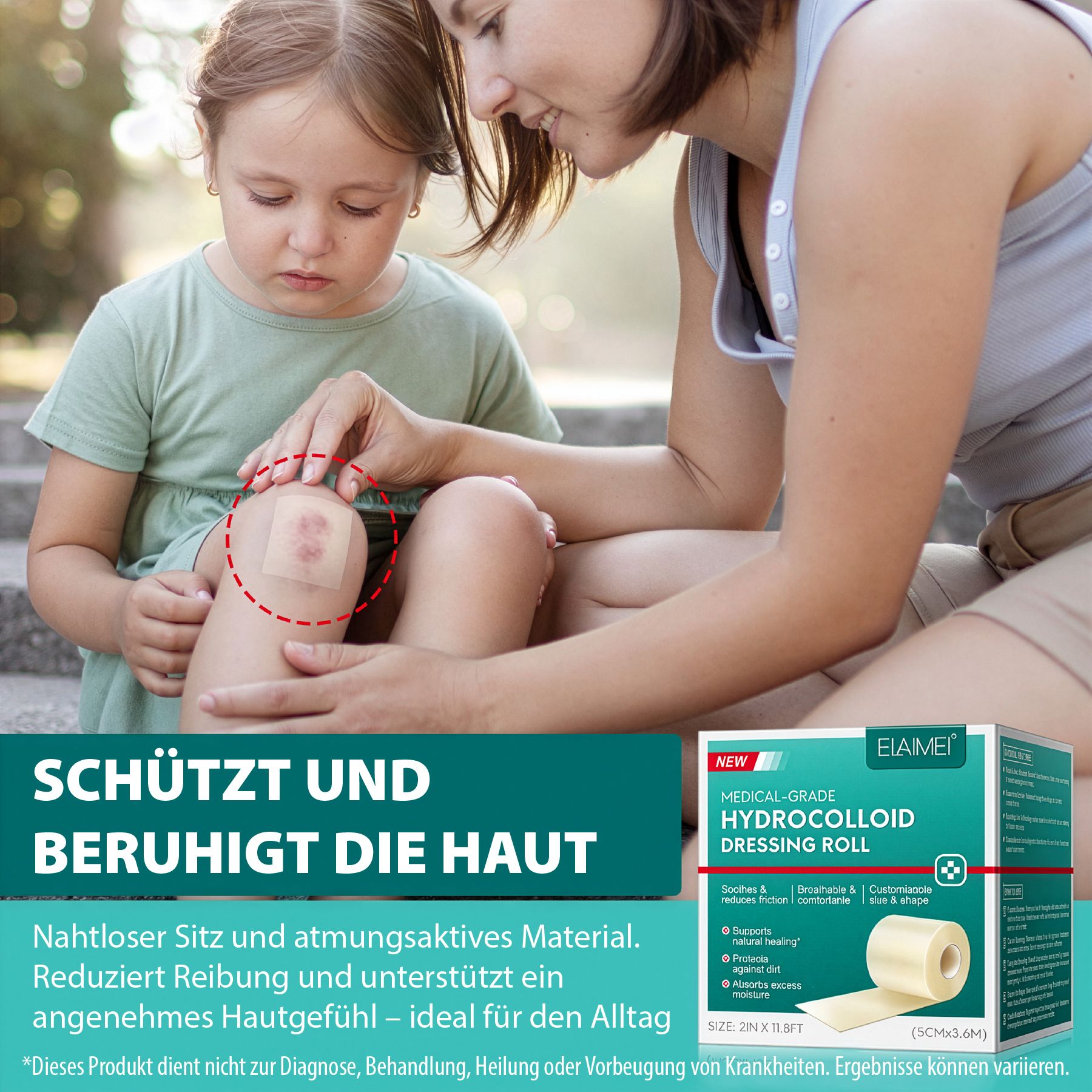 Hydrokolloid Dressing Roll. Schützt und beruhigt die Haut. Nahtloser Sitz, atmungsaktives Material. Reduziert Reibung.