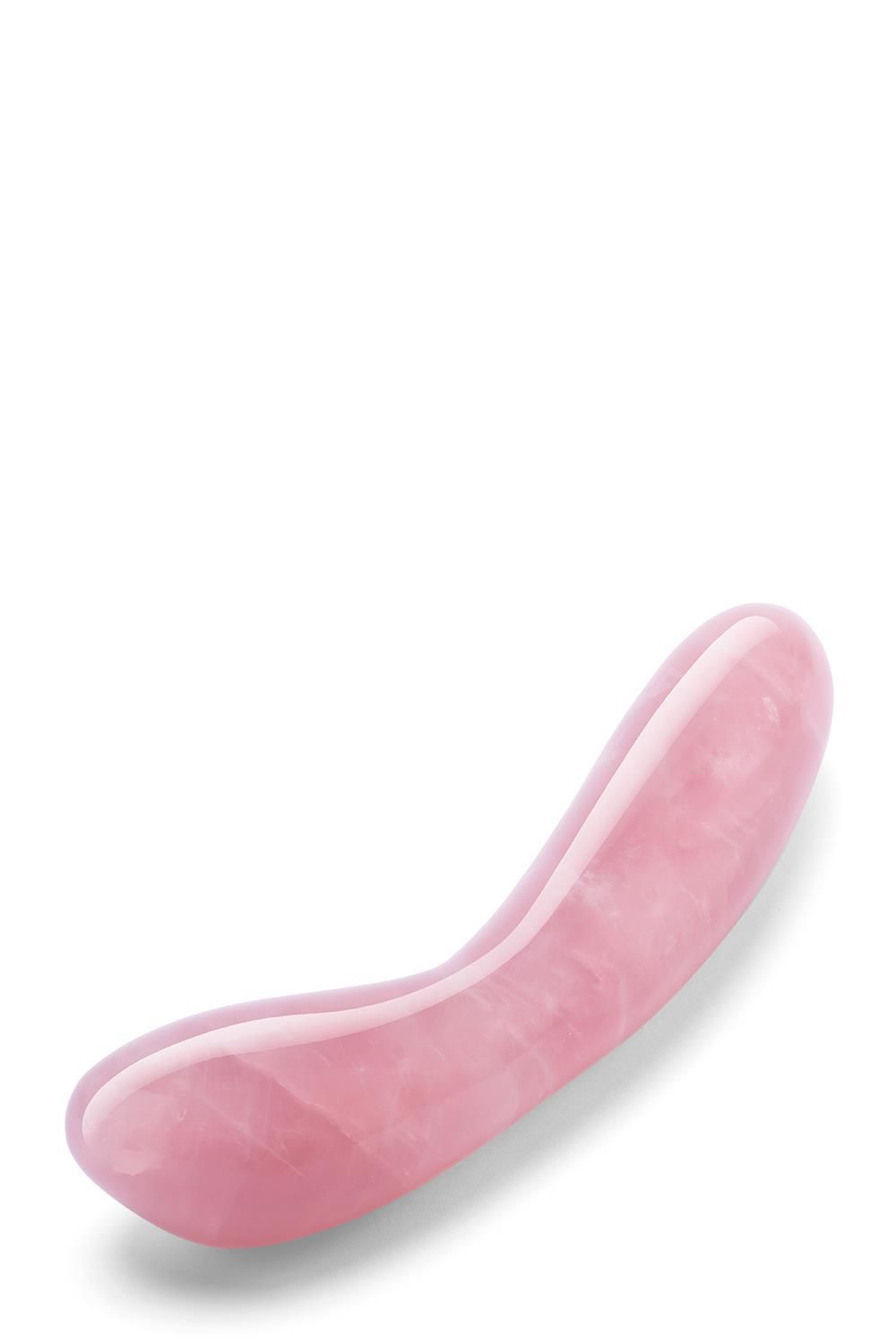 Rosa Kristall-G-Wand. Gebogene Form mit abgerundeten Enden. Glatte, polierte Oberfläche.