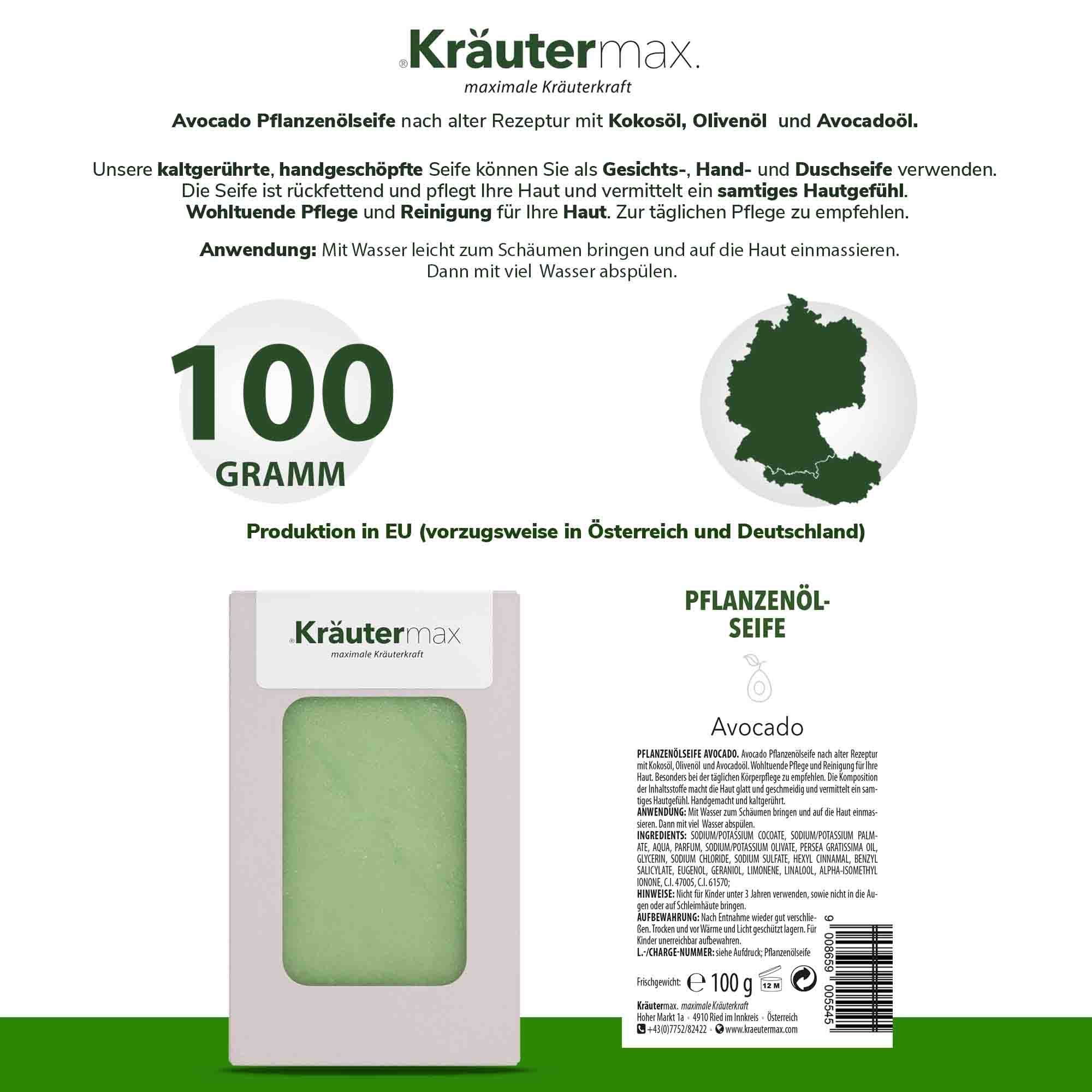 Kräutermax Pflanzenölseife Avocado 100 g Seife