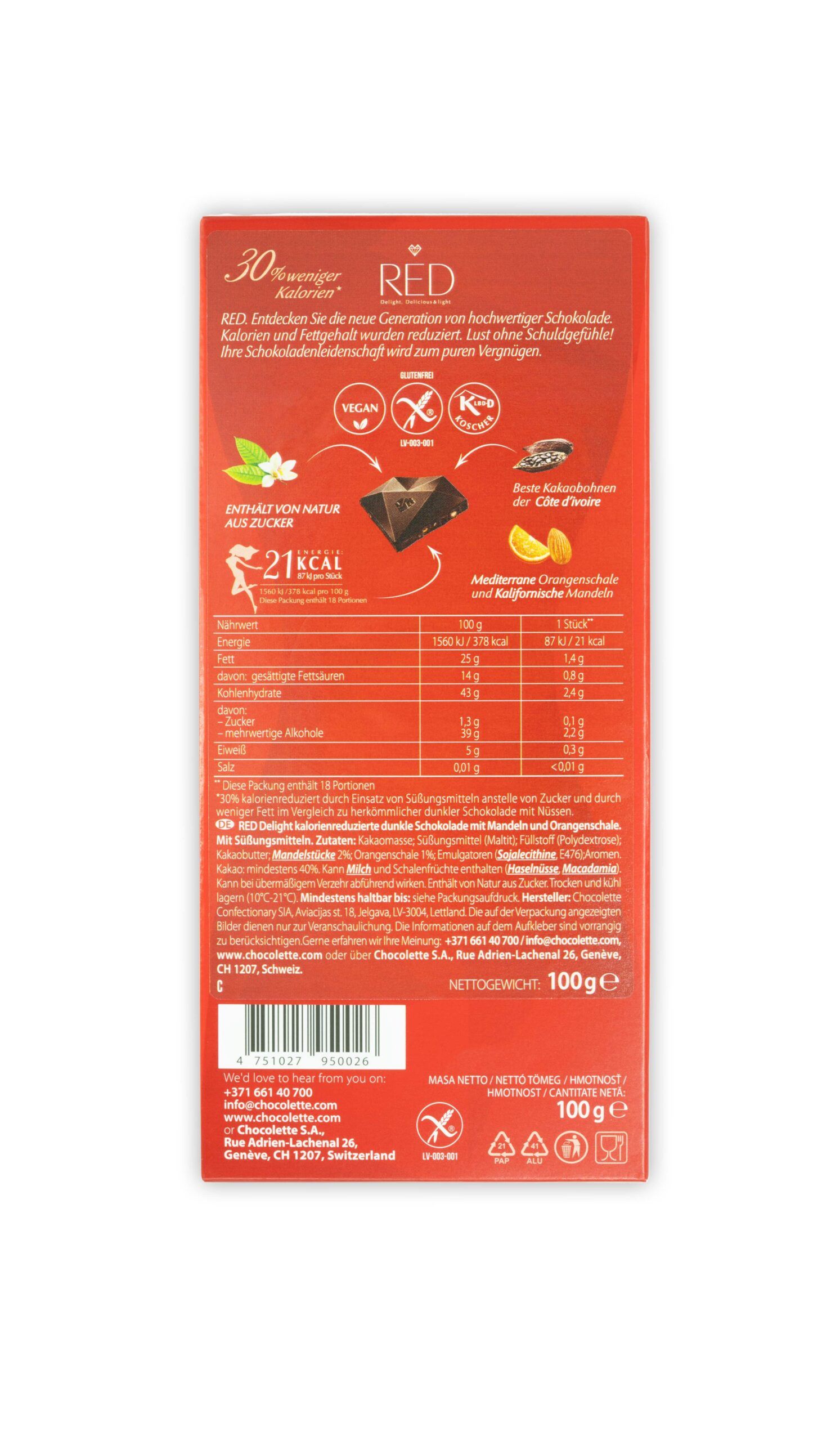 RED Orange and Almond Dark Chocolate 0,1 kg Schokolade