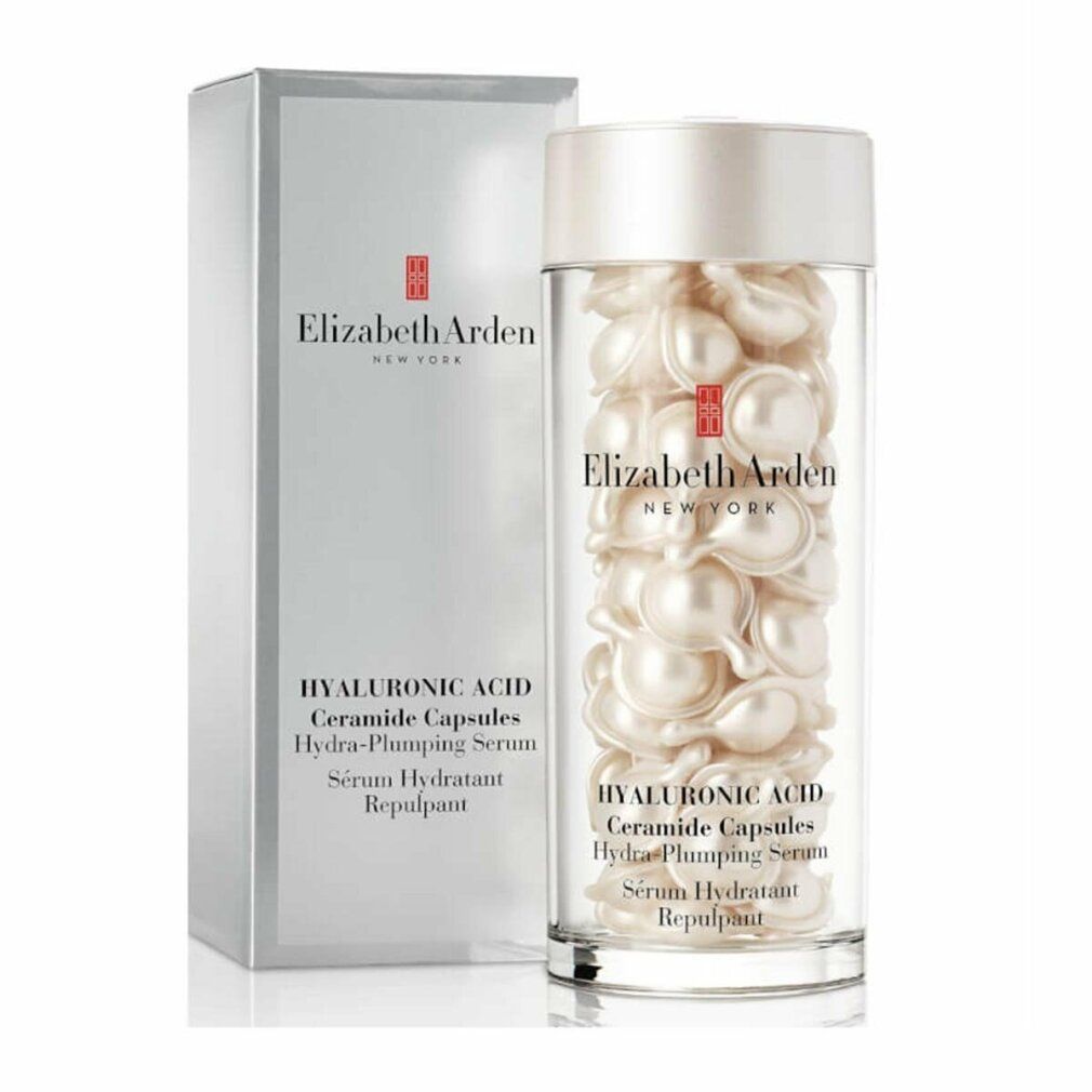 Produktverpackung und Flasche mit Kapseln. Aufschrift: Elizabeth Arden New York. Produktname und Inhaltsstoffe.