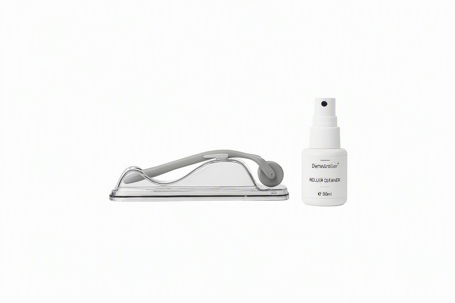 Dermaroller mit Halterung und Roller Cleaner Spray.