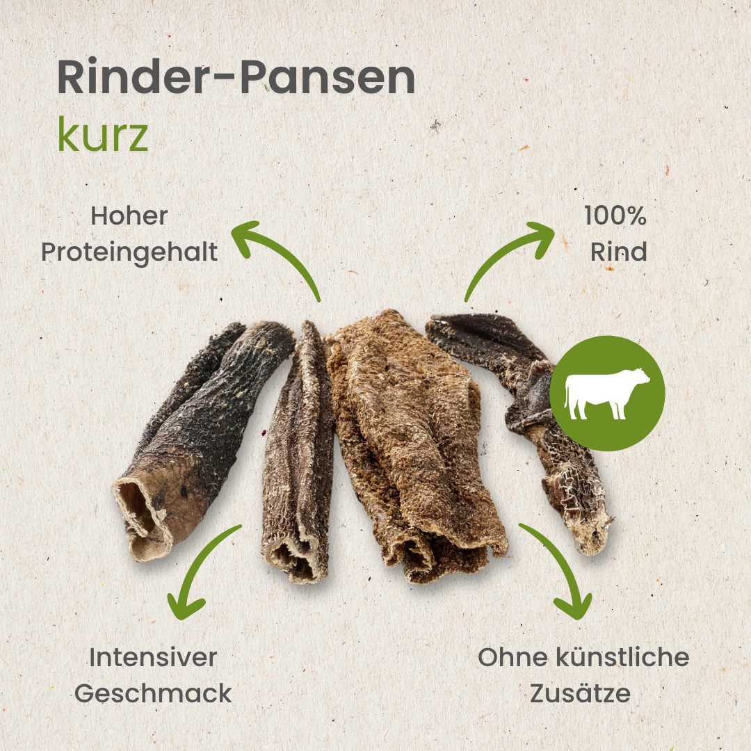 Rinder-Pansen kurz, 100% Rind, hoher Proteingehalt, ohne künstliche Zusätze.