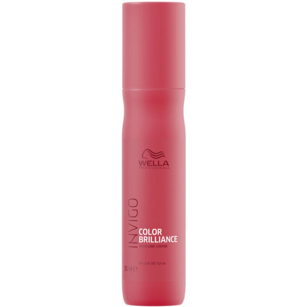 Rote Sprühflasche mit Wella-Logo und Schriftzug Invigo Color Brilliance. Produktname und Volumenangabe.