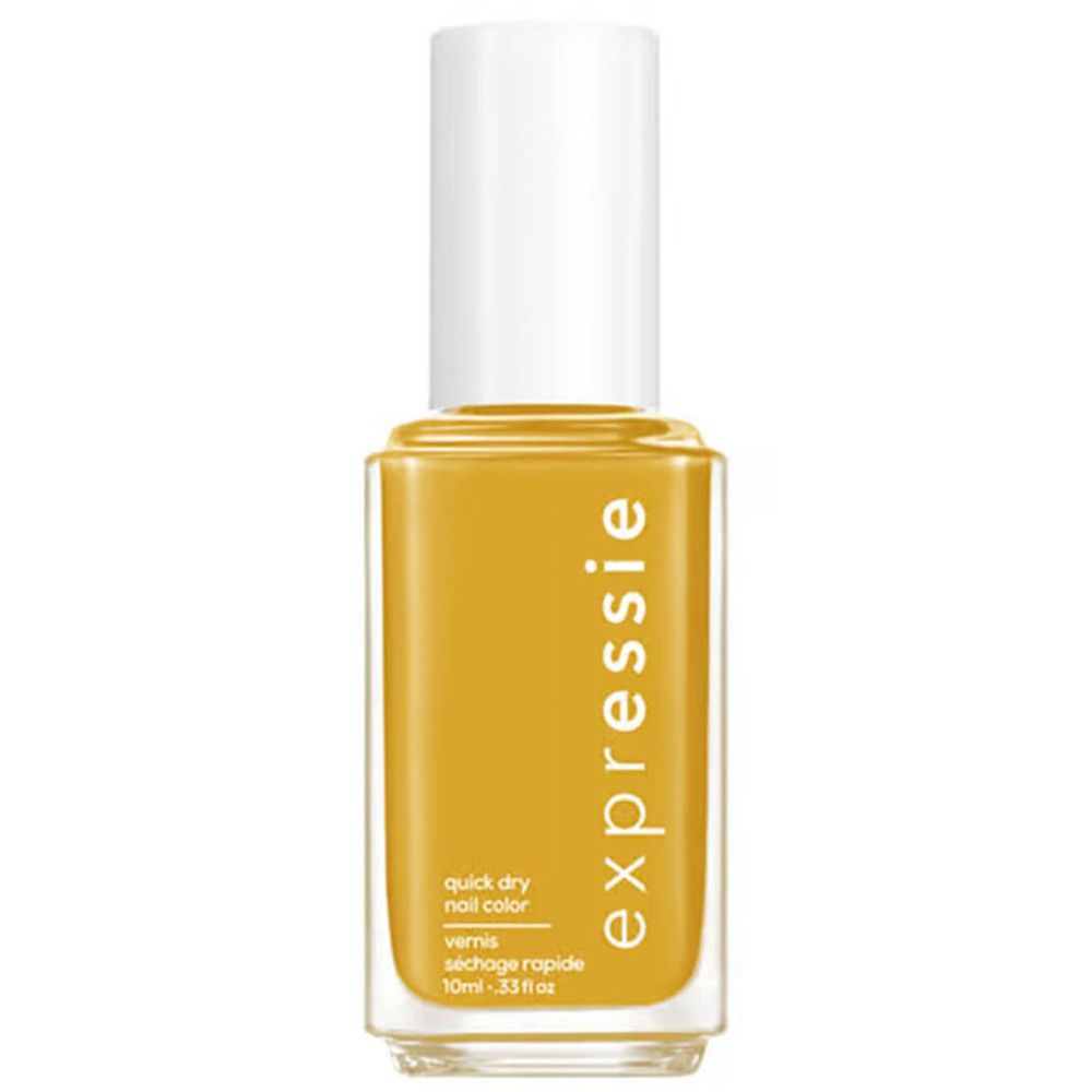 Essie Expressie Nagellack-Fläschchen. Gelbe Farbe, weißer Deckel. Aufschrift 'expressie'.