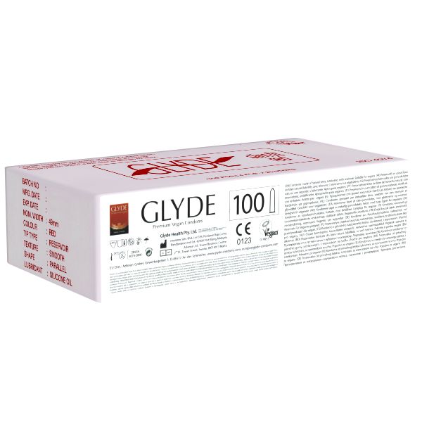 Glyde Ultra *Slimfit Red* schmale, rote Kondome, zertifiziert mit der Vegan-Blume