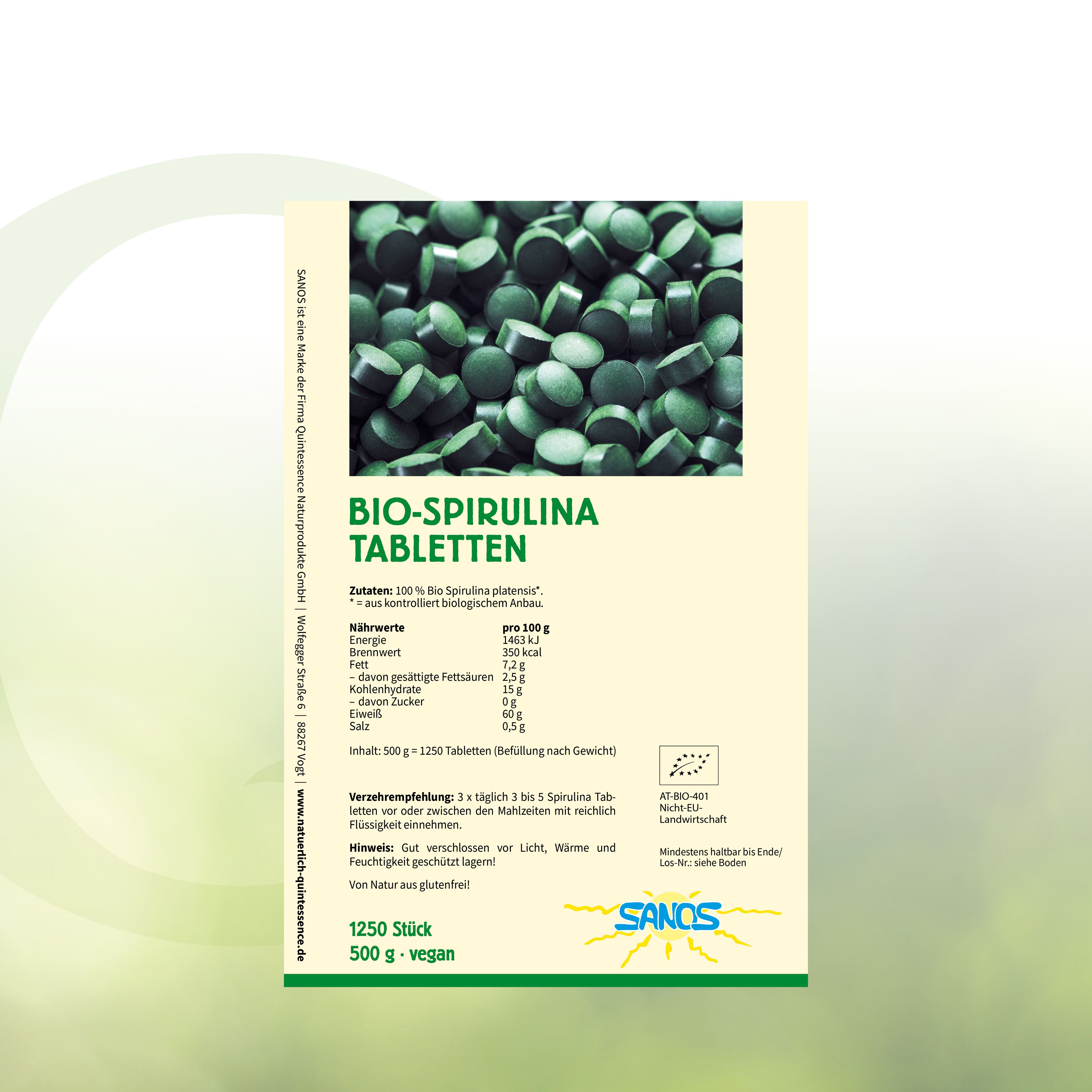 Bio-Spirulina 1250 Tabletten in Bioqualität von Sanos